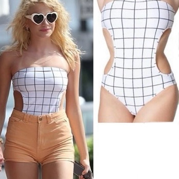 COPY - American Apparel Swim Grid monokini One-piece Bodysuit - Picture 1 of 14